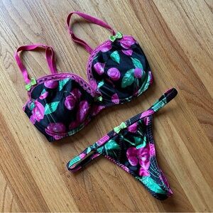 Vintage Victoria’s Secret retro hot pink cherries bra & undies set